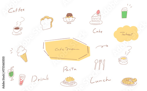 カフェメニューイラストセット-ライトなカラーVer｜
 Cafe Menu Illustration Set – Light Color Version