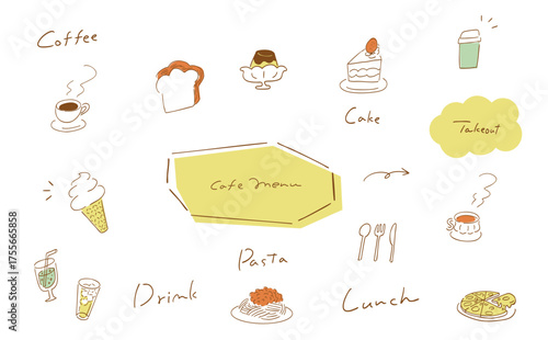 カフェメニューイラストセット-ナチュラルカラーVer｜Cafe Menu Illustration Set – Natural Color Version
