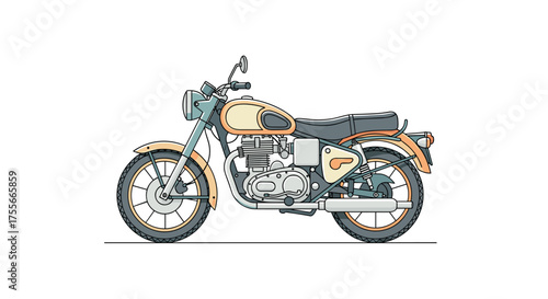 Classic Motorcycle Illustration A Detailed Vector Design of a Vintage Cruiser, Perfect for Transport Concepts