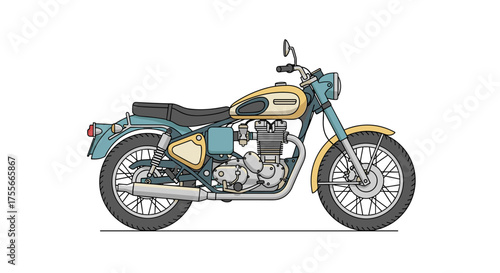 Side view of a classic roadster motorcycle with a vintage two-tone design, detailed vector illustration isolated on white