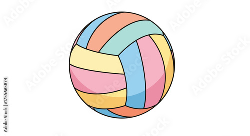 A vibrant, multi-colored volleyball with distinct panels of pastel shades, perfect for sports and recreational activities