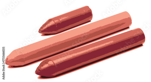 Collection of reddish-brown art drawing sticks, resembling wax crayons or chalk, ideal for creative expression, artistic projects, and educational use, isolated on a clean white background