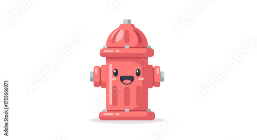 Cute red fire hydrant cartoon character with a happy smiling face. Kawaii vector illustration of a fireplug isolated on a white background
