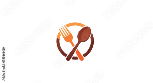 Creative logo design featuring a crossed fork and spoon in a circle, an elegant icon for restaurants, culinary blogs, and food service branding