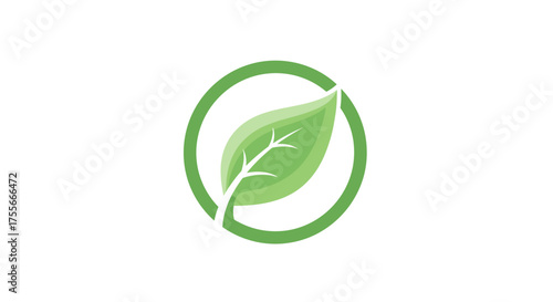 Vibrant green leaf graphic design nestled within a pristine circle, symbolizing nature's essence, organic products, sustainable living, and ecological awareness