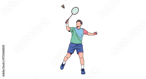 Badminton Player in Action A Colorful Illustration of a Sporty Figure Hitting a Shuttlecock with a Racket