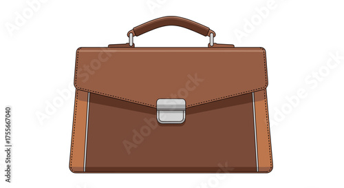 Classic brown leather briefcase with handle and secure clasp for professional use, isolated