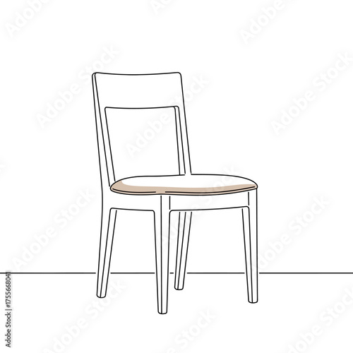 A minimalist line art illustration of a chair with a cushioned seat, isolated on white background, showcasing modern design and simplicity in furniture representation