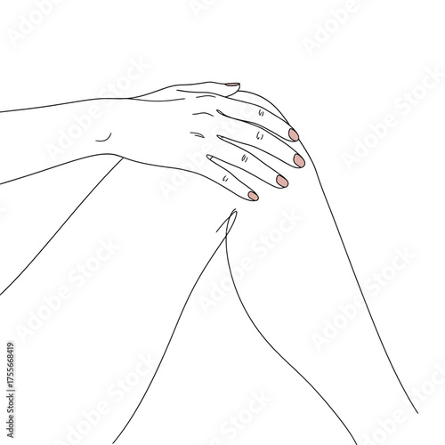 A womans hand on her knee isolated on white background line art illustration of a hand resting on a knee delicate and feminine touch