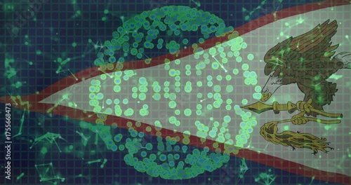 Obraz Central sphere displaying glowing green nodes in grid with lines, red beam, eagle spear emblem
