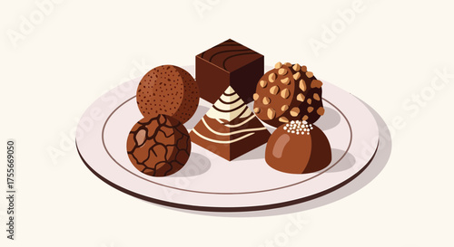 Assorted Chocolate Truffles On Plate Sweet Dessert Food Still Life