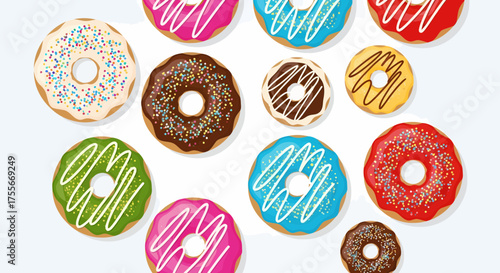 Colorful Assortment Of Delicious Doughnuts For Bakery And Confectionery Designs