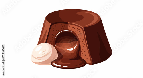 Delicious Chocolate Lava Cake With Vanilla Ice Cream Illustration