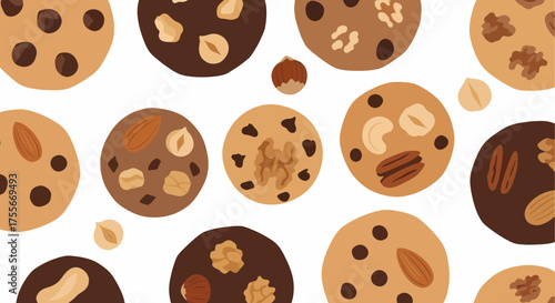 Delicious Cookies Variety With Nuts And Chocolate Chips Illustration