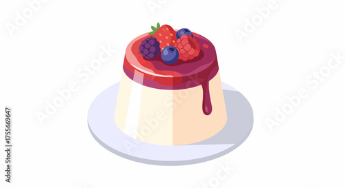 Delicious Panna Cotta Dessert With Fresh Berries And Berry Sauce