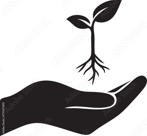 Ecological Restoration Silhouettes Hand Seedling Sustainable Farming Planting Icon