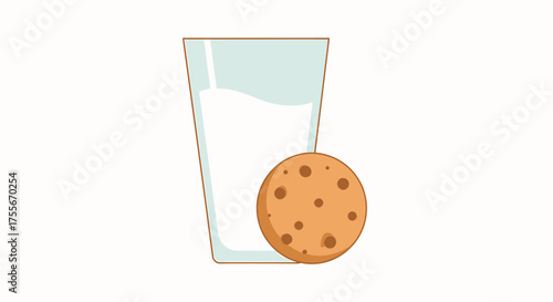 Glass Of Milk With A Cookie Simple Illustration On White
