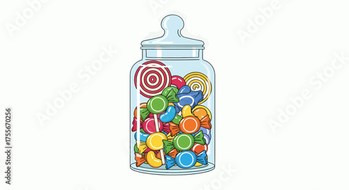 Glass Jar Filled With Colorful Cartoon Style Candies