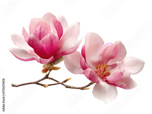 Pink Magnolia Flowers with Transparent Background for Elegant Cards, Web Design and Spring Themes