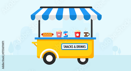 Illustration Of A Food Cart With Snacks And Drinks For Street Food