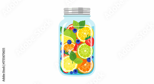 Refreshing Fruit Infused Water In Mason Jar Illustration