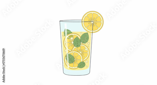 Refreshing Lemonade Illustration With Mint Leaves In Glass Cup