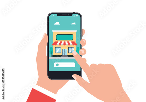 A person is using a mobile phone to access an online store.