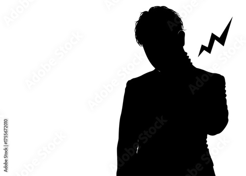 首こり 首を手で押さえている男性のシルエット 上半身正面のイラスト