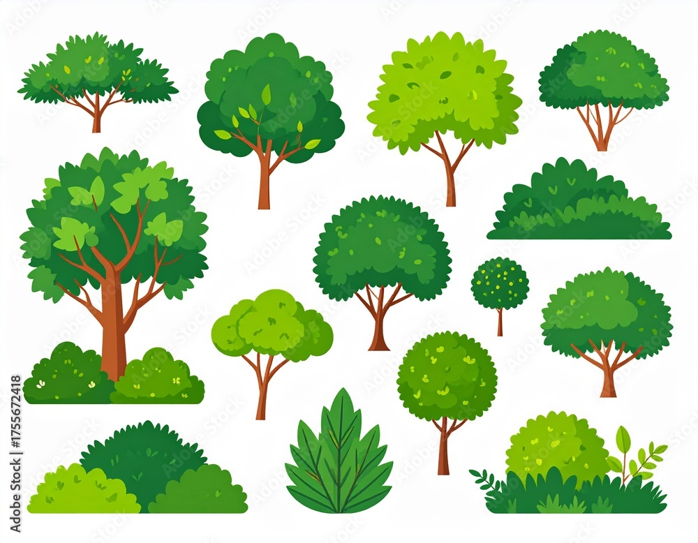 Fototapeta premium Shrub bush shrubbery tree simple abstract flat cartoon vector