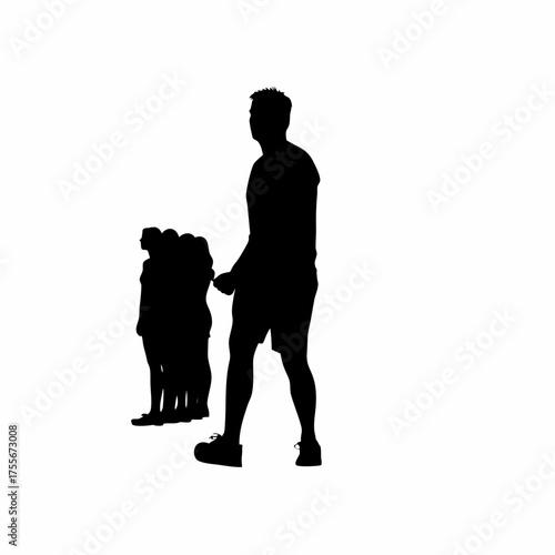 Silhouette of therapist leading group rehab session on white background isolated on white background