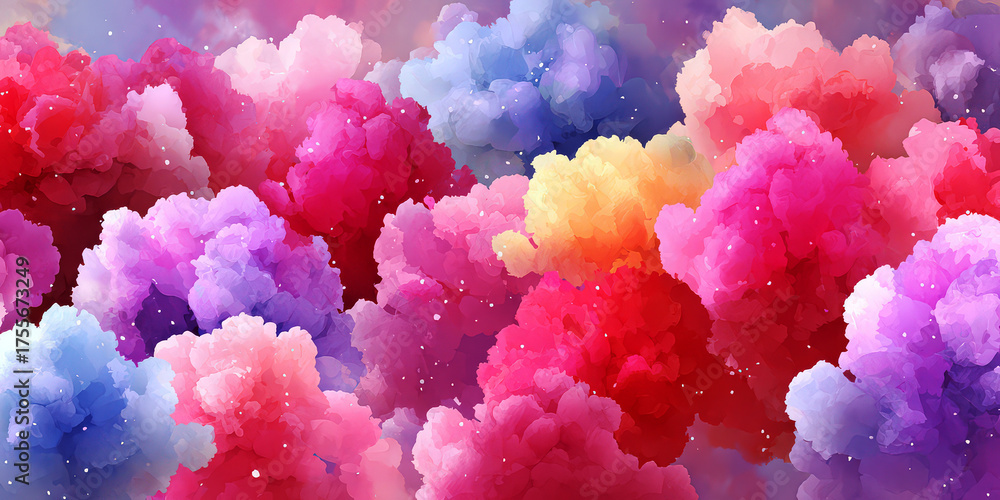Fototapeta premium Vibrant Fantasy Abstract Background of Fluffy Colorful Watercolor Clouds or Smoke