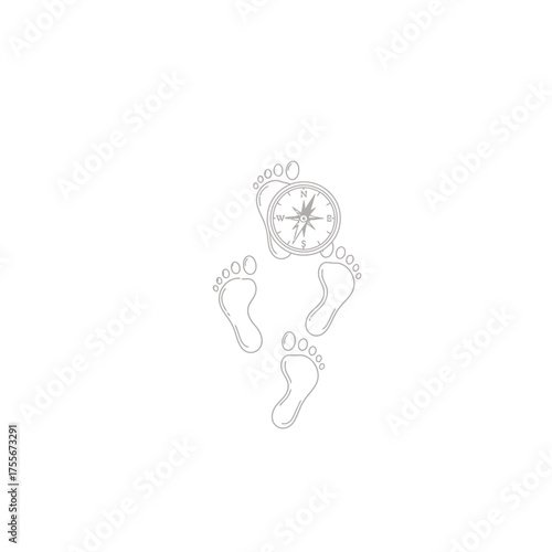 Footprints with a compass isolated on white background this image represents the concept of finding your way, direction, and navigation in lifes journey