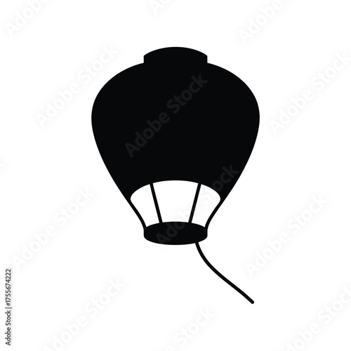 Black silhouette of a hot air balloon against a white background