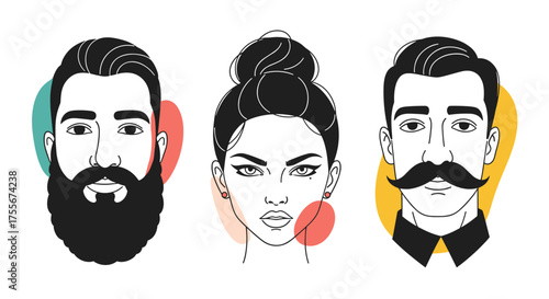 Stylish modern portraits of diverse individuals showcasing unique facial features and hairstyles for a contemporary aesthetic.