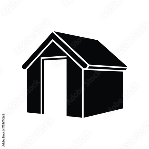 Simple black silhouette of an open shed or small building