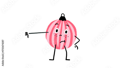 Tablou pe pânză Happy Pink Red Christmas Ball Ornament Character Thumbs-Down Hand drawn Doodle