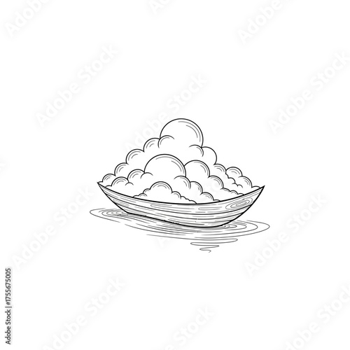 Clouds in a bowl isolated on white background hand drawn illustration of clouds in a bowl dreamy, fluffy, heavenly, peaceful, soft and airy concept illustration