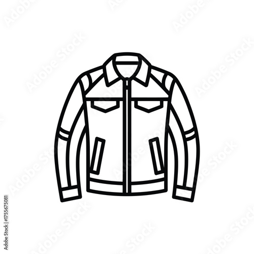 Black and white line art icon of a motorcycle jacket