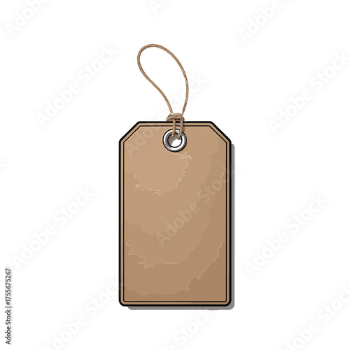 Blank kraft paper price tag with string on white background