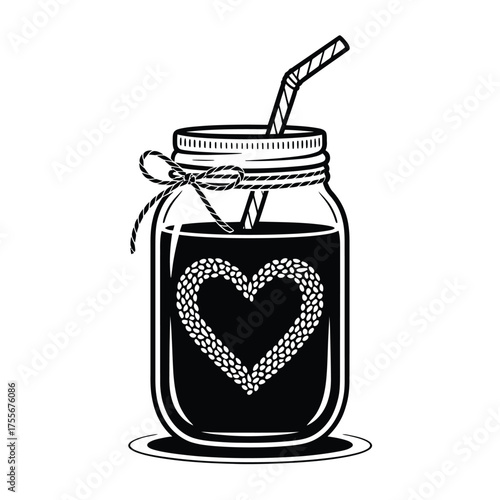 Hand drawn illustration of a mason jar drink with a heart design
