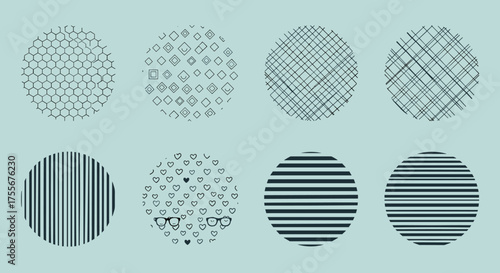A collection of abstract circular patterns and textures in a cohesive design.