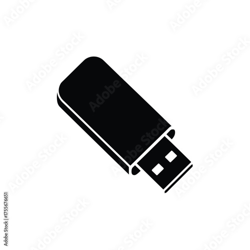 Black usb flash drive icon on white background