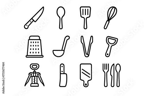 Kitchen utensils in a minimalistic design for cooking and baking enthusiasts