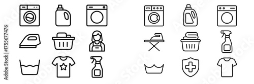 Washing and cleaning icons representing household chores and laundry needs in a simple and clear design
