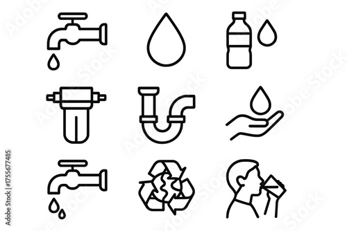 Illustration of water conservation symbols promoting sustainability and responsible water usage practices for everyday living