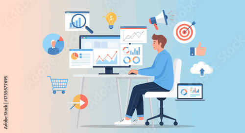 Data Analysis And Growth Strategy Business Concept Illustration Design