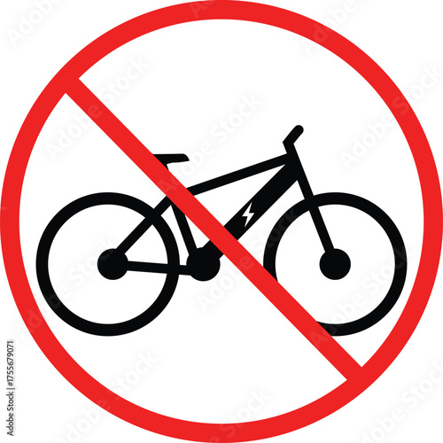 No electric bike parking sign. e-bike forbidden in this area symbol. No bike traffic logo. flat style.