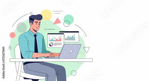 Young Professional Analyzing Financial Data At Modern Desk With Laptop
