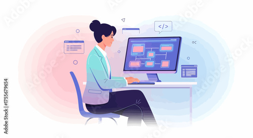 Young Woman Working On Software Interface At Desk