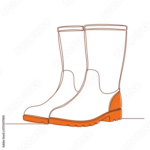 A line drawing of a pair of rain boots, perfect for gardening or outdoor activities isolated on white background the boots are sturdy and waterproof